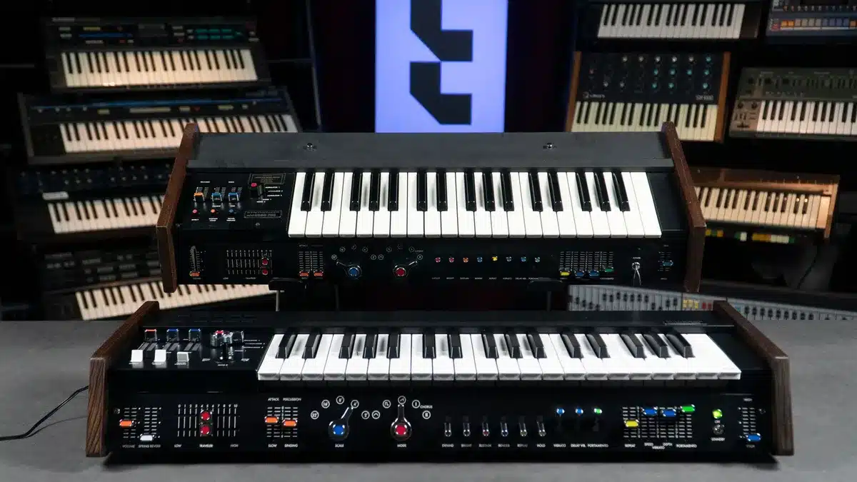 Vintage synthesizer keyboard representing 90s electronic music production and sound design