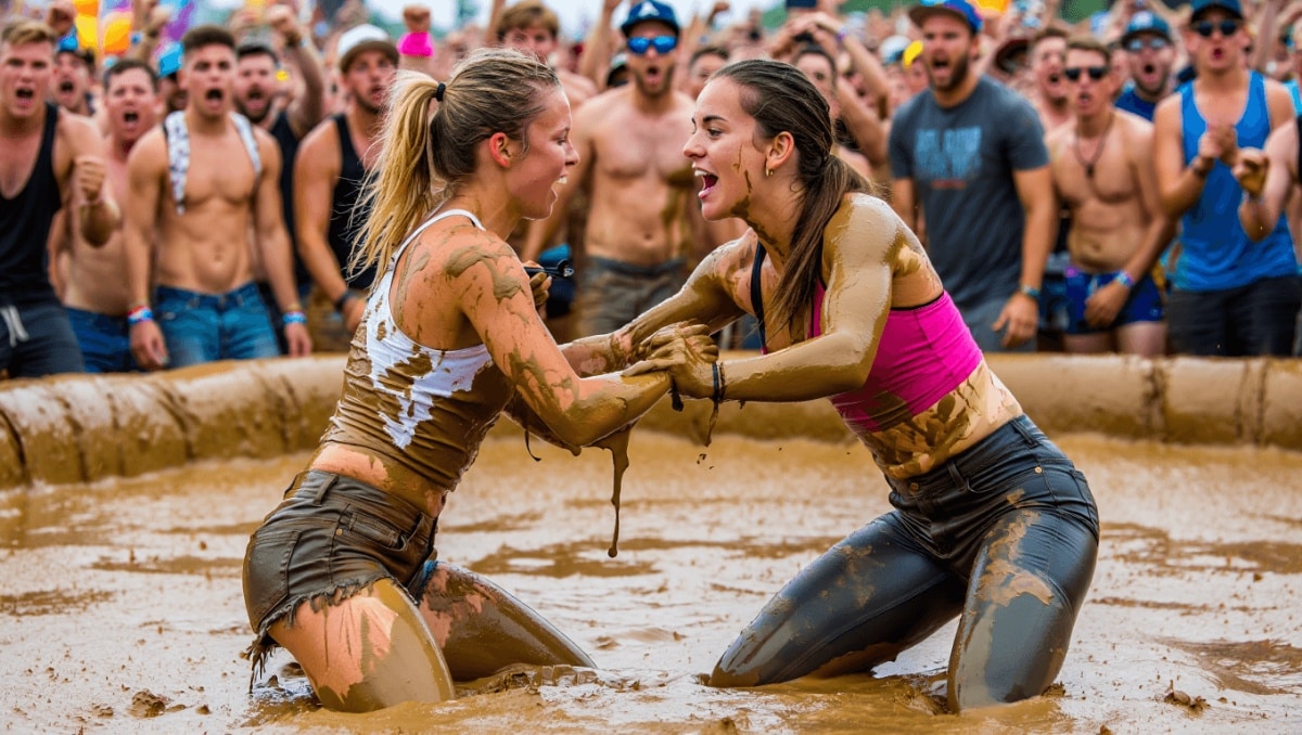 WATCH: Two-Woman Lollapalooza Mud Pit Brawl Takes Steamy Turn As the Crowd Cheers Them On