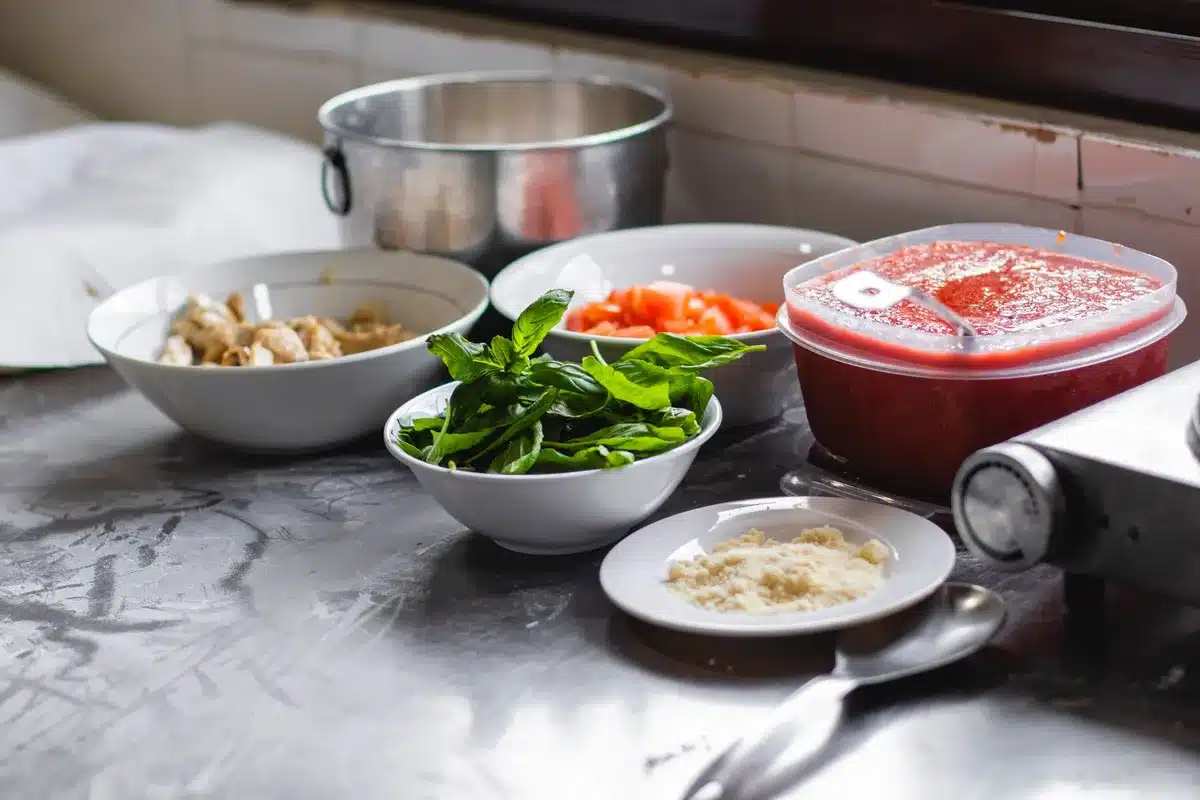 Variety of meal prep bowls with different sauces and toppings
