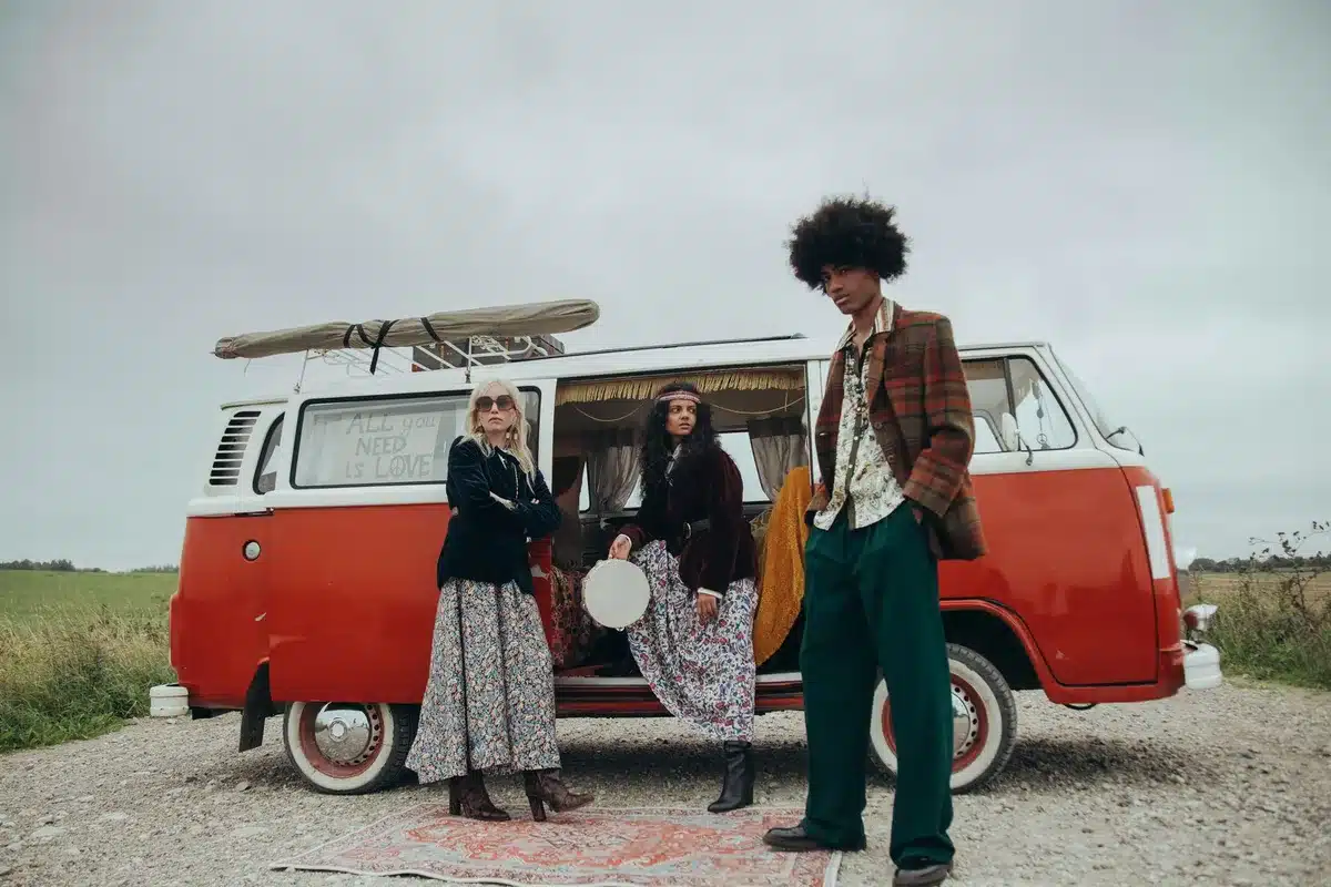 Musicians in a van during a road tour, capturing the rough but formative touring experience.