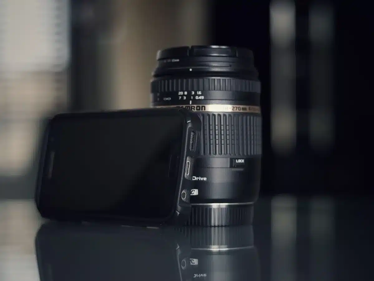 Close-up of smartphone rear camera with telephoto lens setup