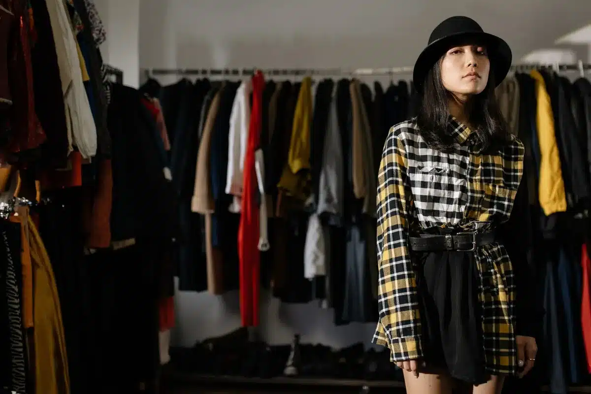 Grunge fashion style with flannel shirts and vintage clothing aesthetic