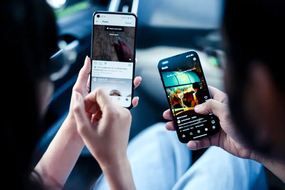 Smartphone displaying social media posts and curated images