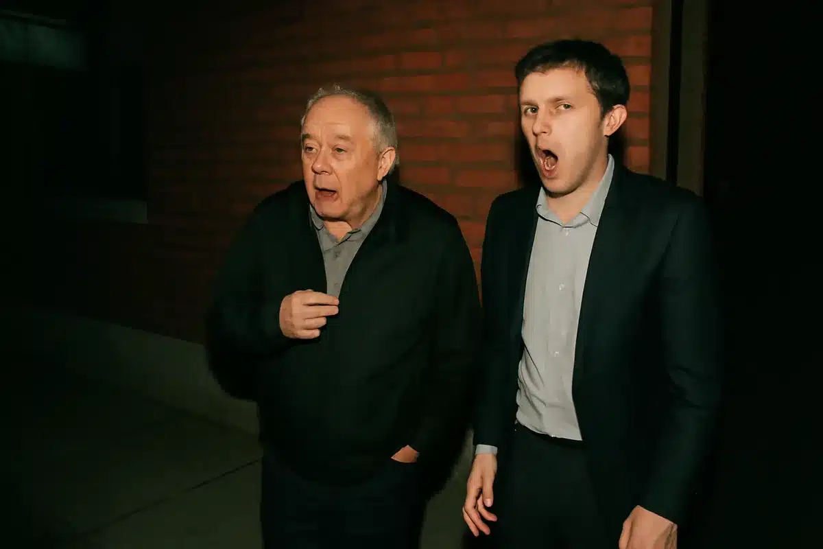Notable actions in the clip — Slower-than-expected reactions to loud sights. Small gestures that read as comedic beats. Playing off each other’s silence and facial cues.