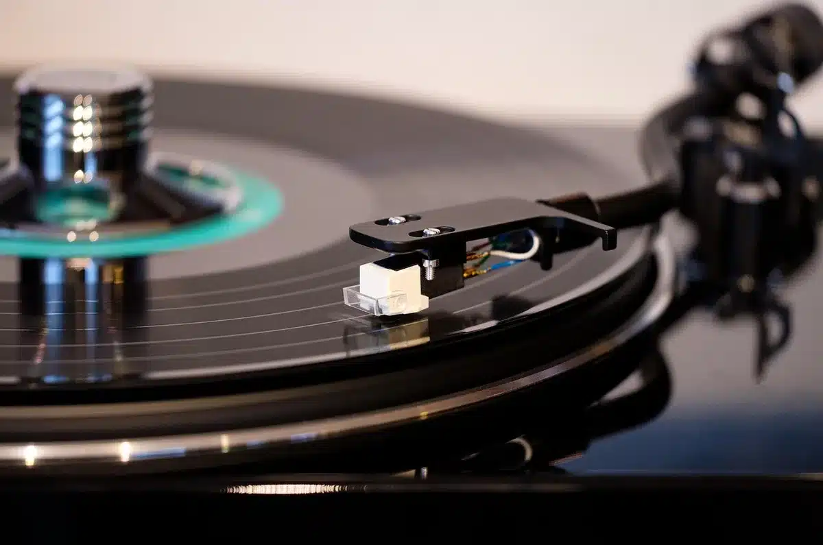 Vinyl records and a turntable with nostalgic feel