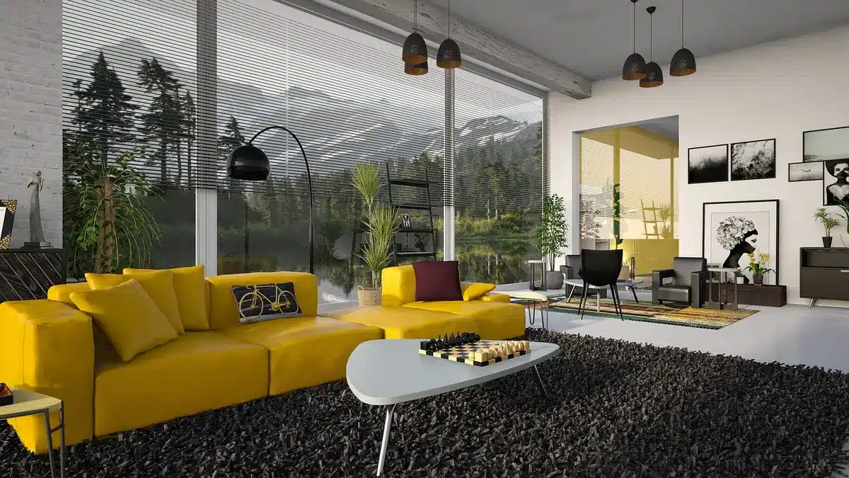 Sunlit living room with warm lamp and soft textures suggesting cozy mood