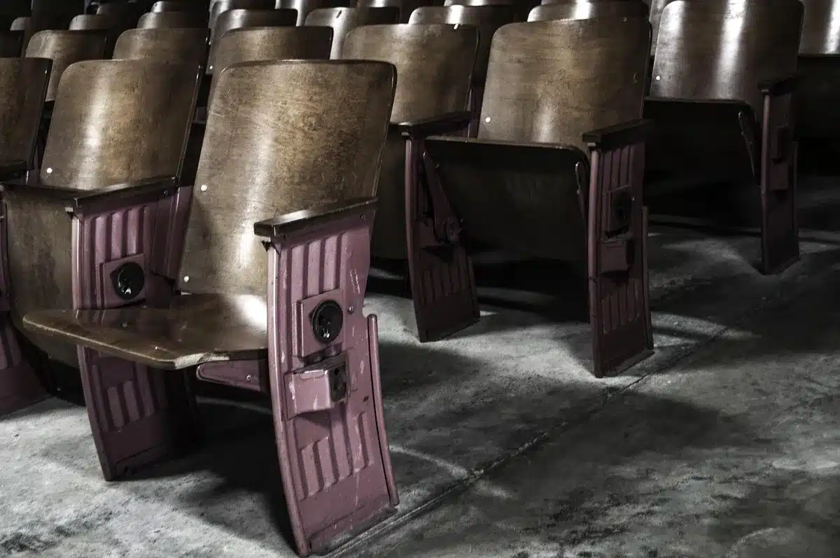 Empty concert hall or theater stage with no audience or performers present