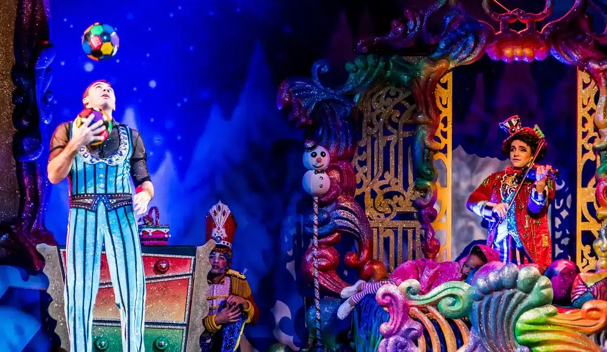 Backstage view of costumes and a rehearsal for a televised sketch