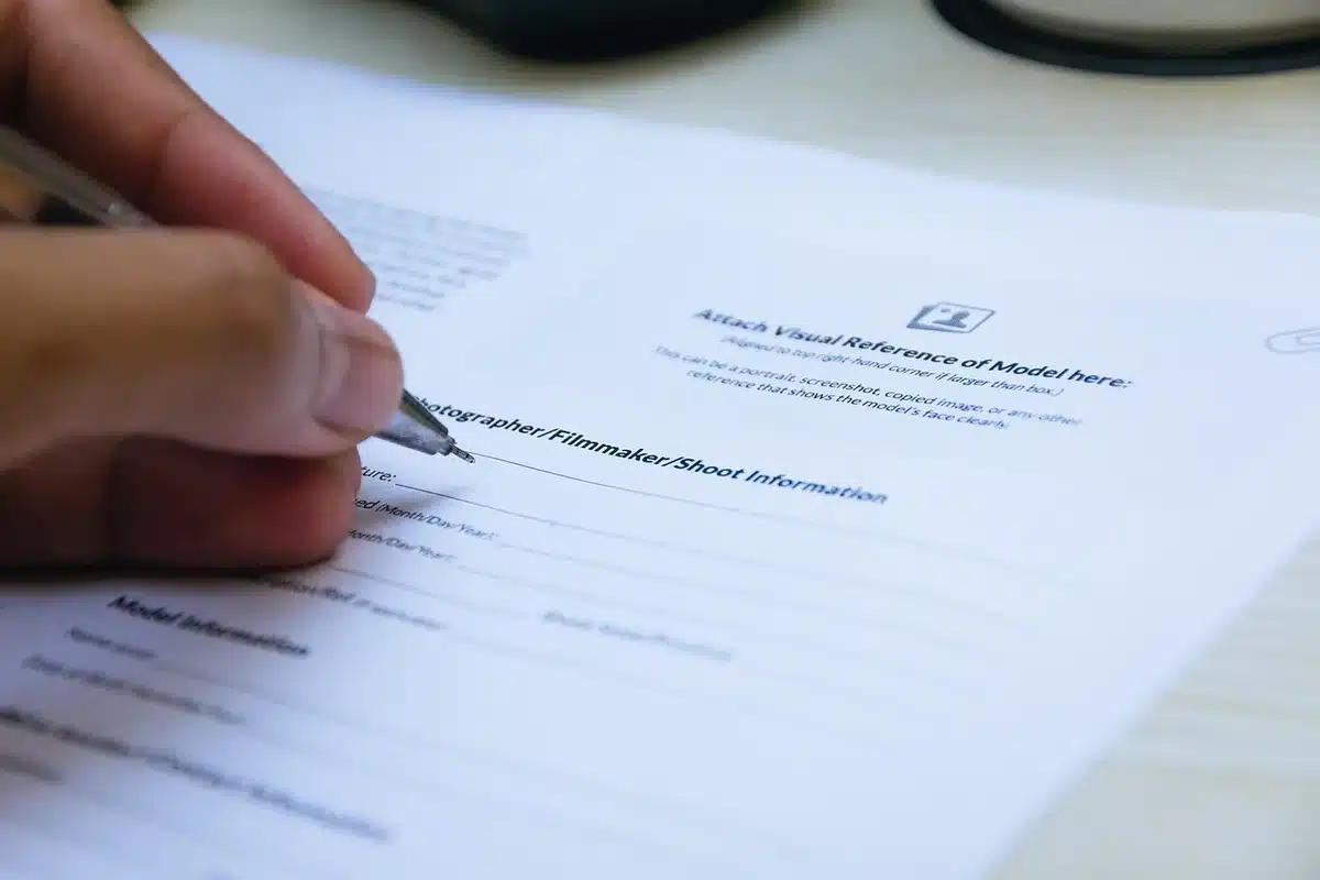 Close-up of legal documents and court filing papers on a table