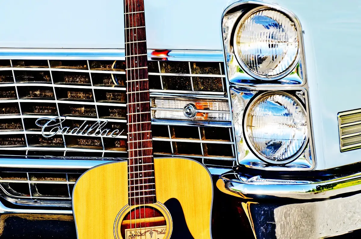 Stage-worn electric guitar with custom paint and visible wear