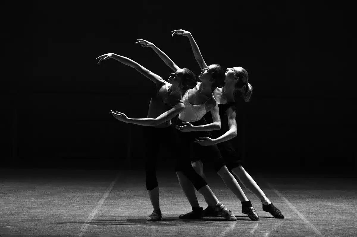 Modern stage with dynamic lighting and choreography performance setup.