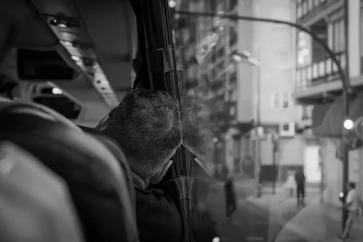 Stills-style image suggesting quick cuts: city street, beach and a night bus