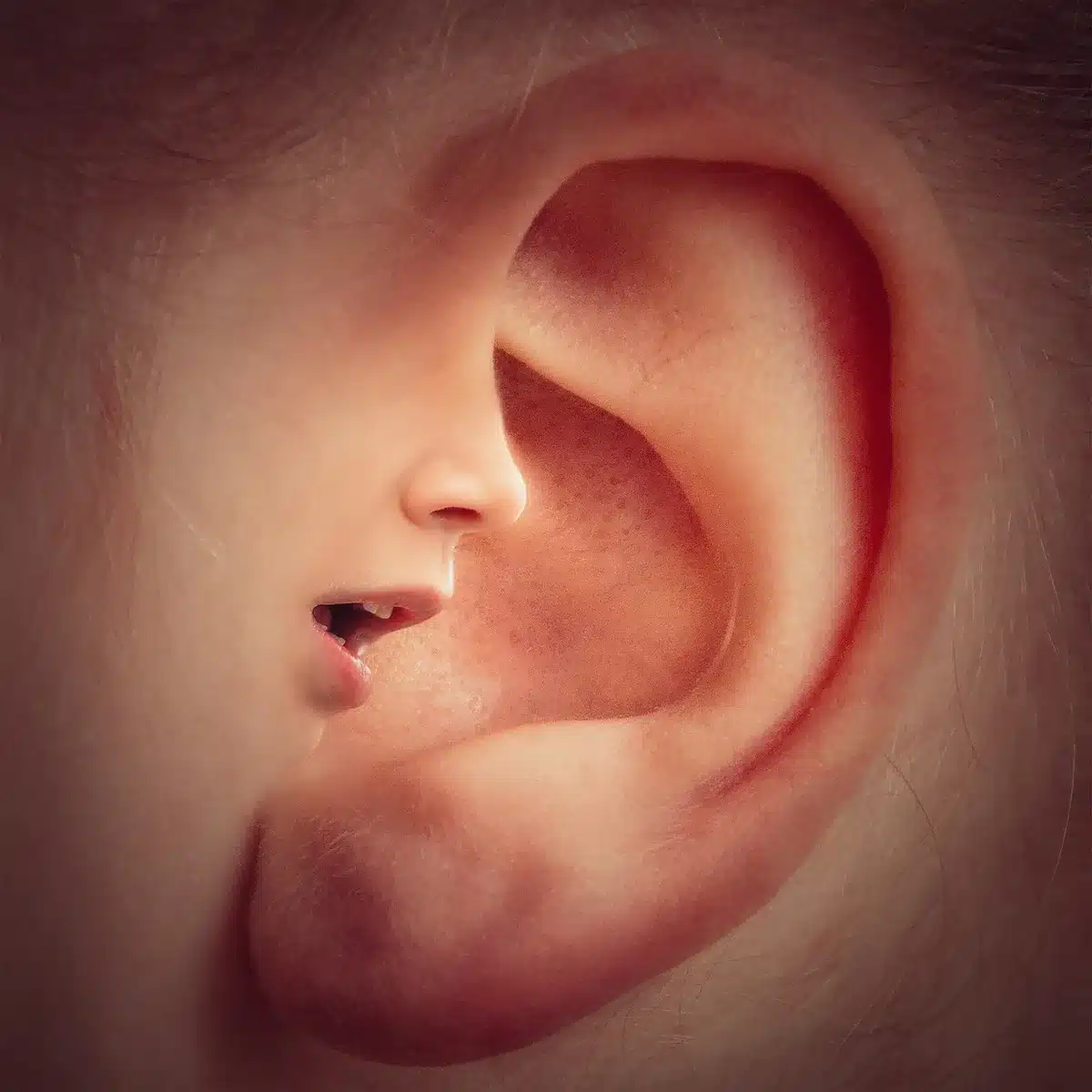 Distorted faces in a surreal music-video style shot