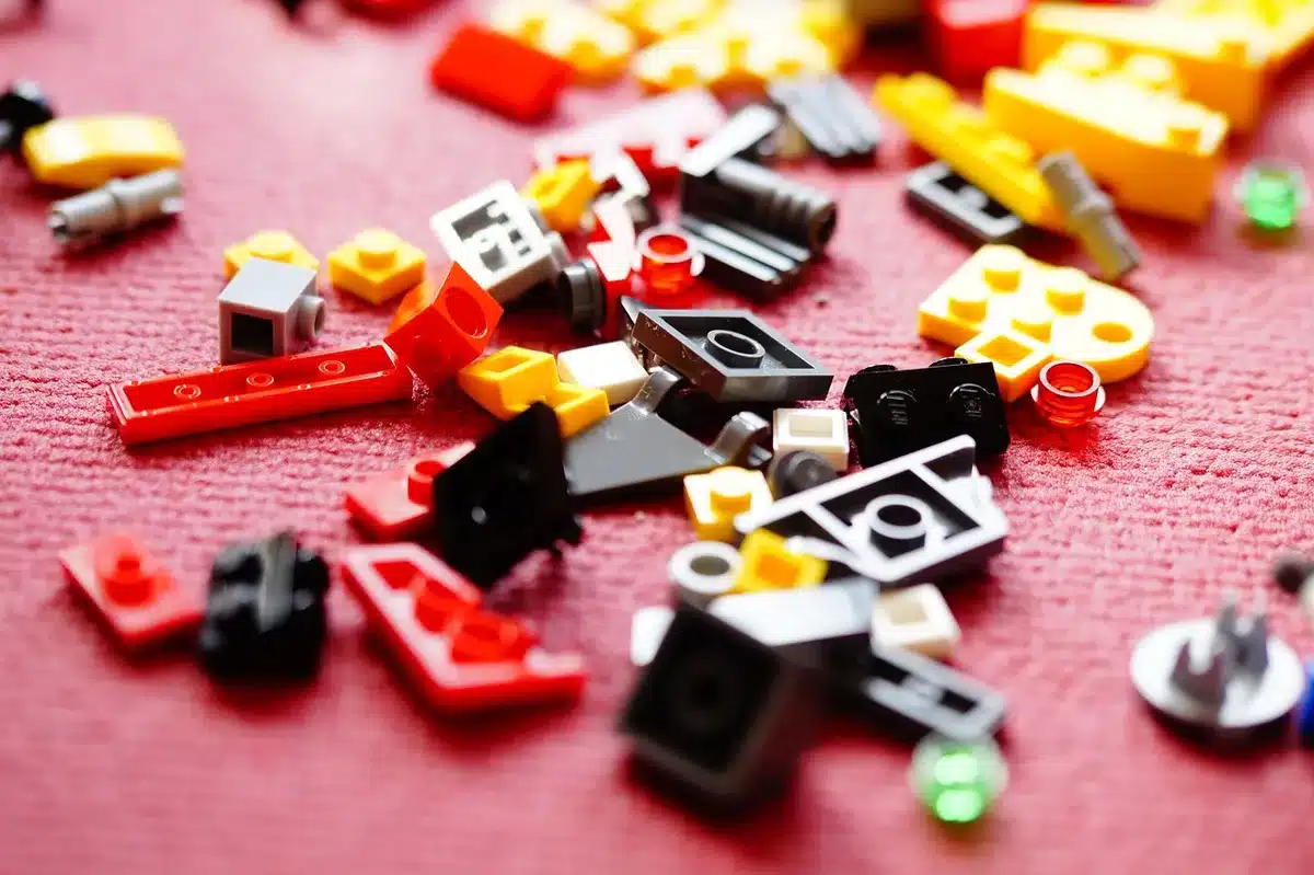 Closeup of colorful stop‑motion Lego-style frames evoking the White Stripes video
