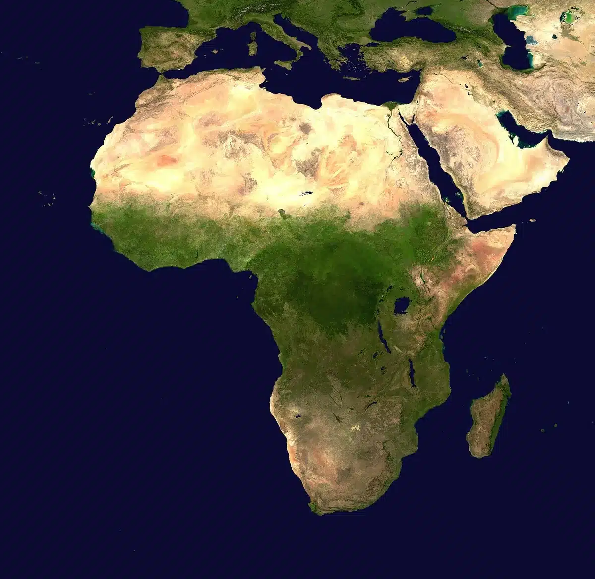Wide view of clustered fortified towns separated by barren plains