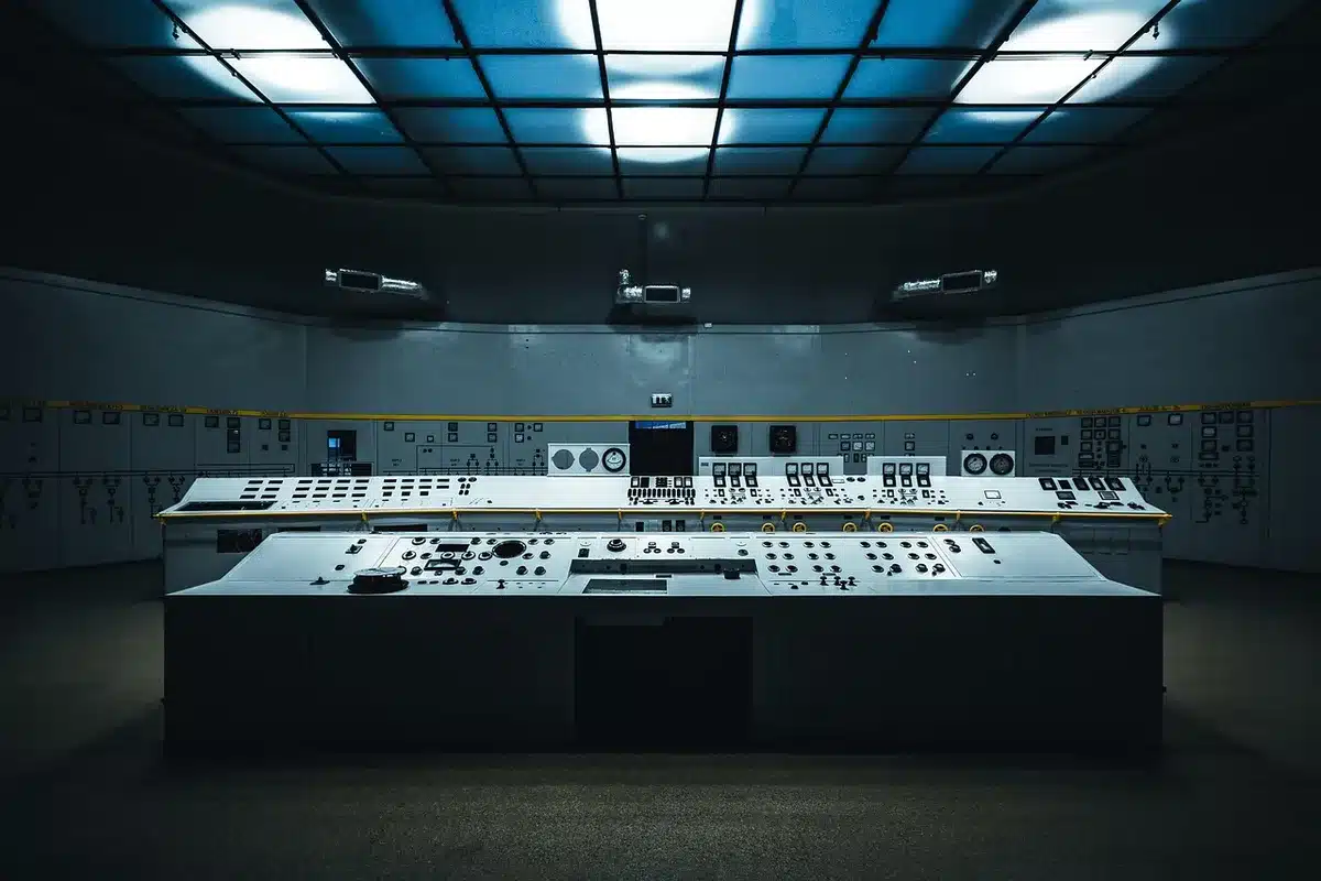 A generic sci-fi control room suggesting the Time Variance Authority monitors