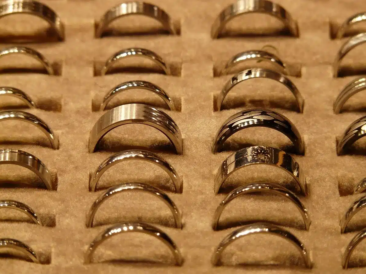 Close-up of high-end jewelry and designer accessories on display