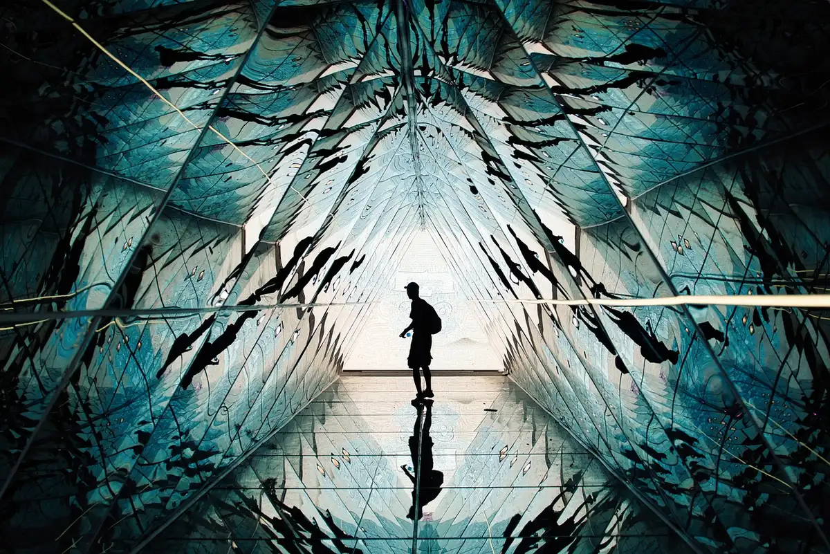 Surreal Victorian-style interior with mirrors representing an inner mind