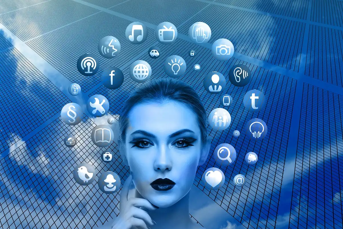 Collage of meme images and social feeds on a laptop screen