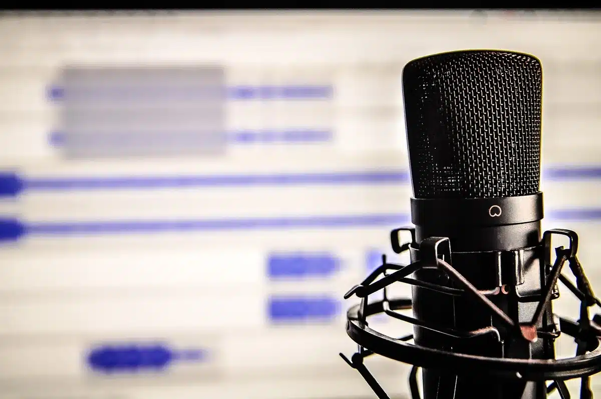 Home studio with children's music instruments and recording setup