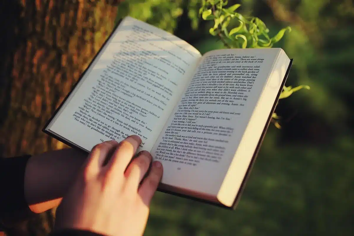 A paperback copy of a campus romance novel on a shelf